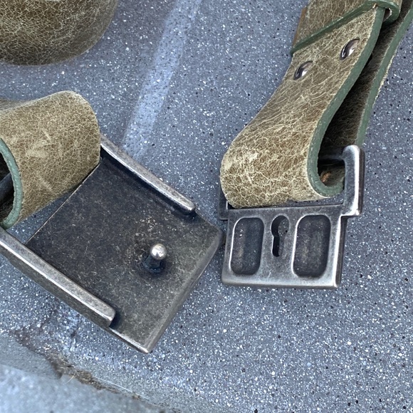 STREETS AHEAD leather belt unique green silver Love Buckle embossed hip waist L - Picture 5 of 14